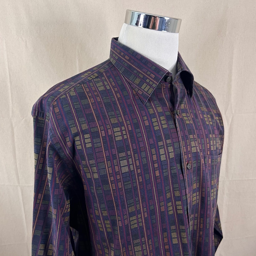 Jhane Barnes XL Uniue Button Down Shirt Multicolor Geometric Woven Cotton Mens